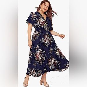 Navy Blue and Floral Maxi Dress
